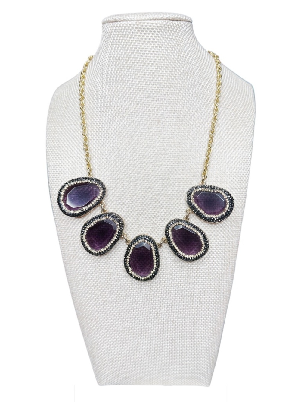 Talbots Gold-Tone Necklace with Deep Purple Stone Medallions